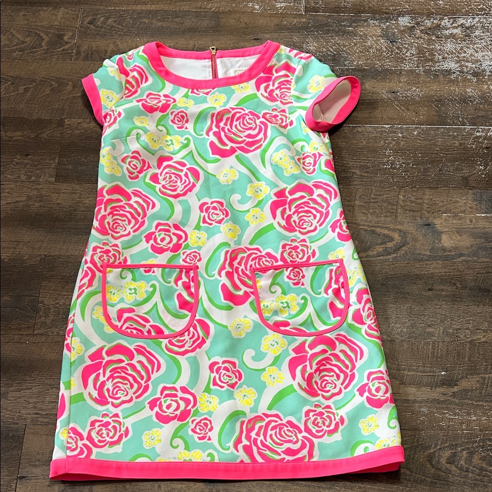 Sail to Sable Mod Floral dress Size 6 Pink Green‎ Gold Zipper Coastal
